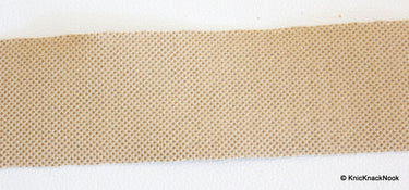 Beige Faux Leather Trim Lace With Gold Polka Dots, Approx 53 mm Wide